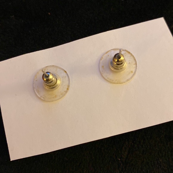 Aqua, iridescent round stone post earrings - Picture 3 of 3